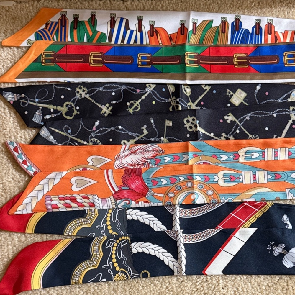 Colorful Silk Twilly Scarves Set of 4